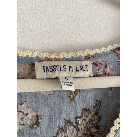 Tassels N Lace Floral Babydoll Dress W/ Lace Bell Sleeves Size S - Picture 5 of 6